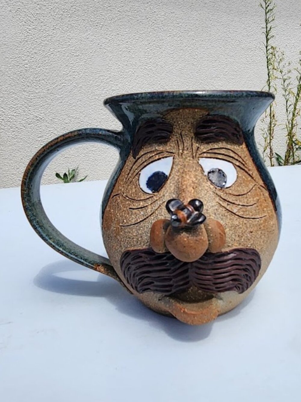 Vintage Stoneware Ugly Face Pottery Mug Artist Signed Robert Eakin 3D Sculpture